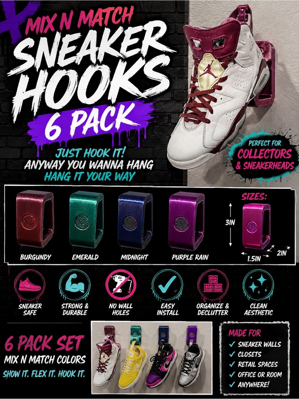Mix N Match Floating Sneaker Shoe Hangers 6-Pack